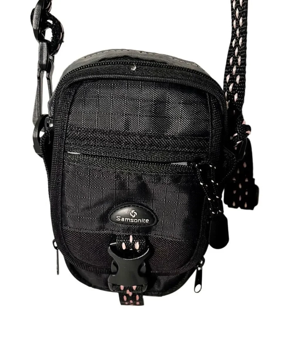 Samsonite Black Compact Camera Bag Phone Case Black and Pink Crossbody Strap